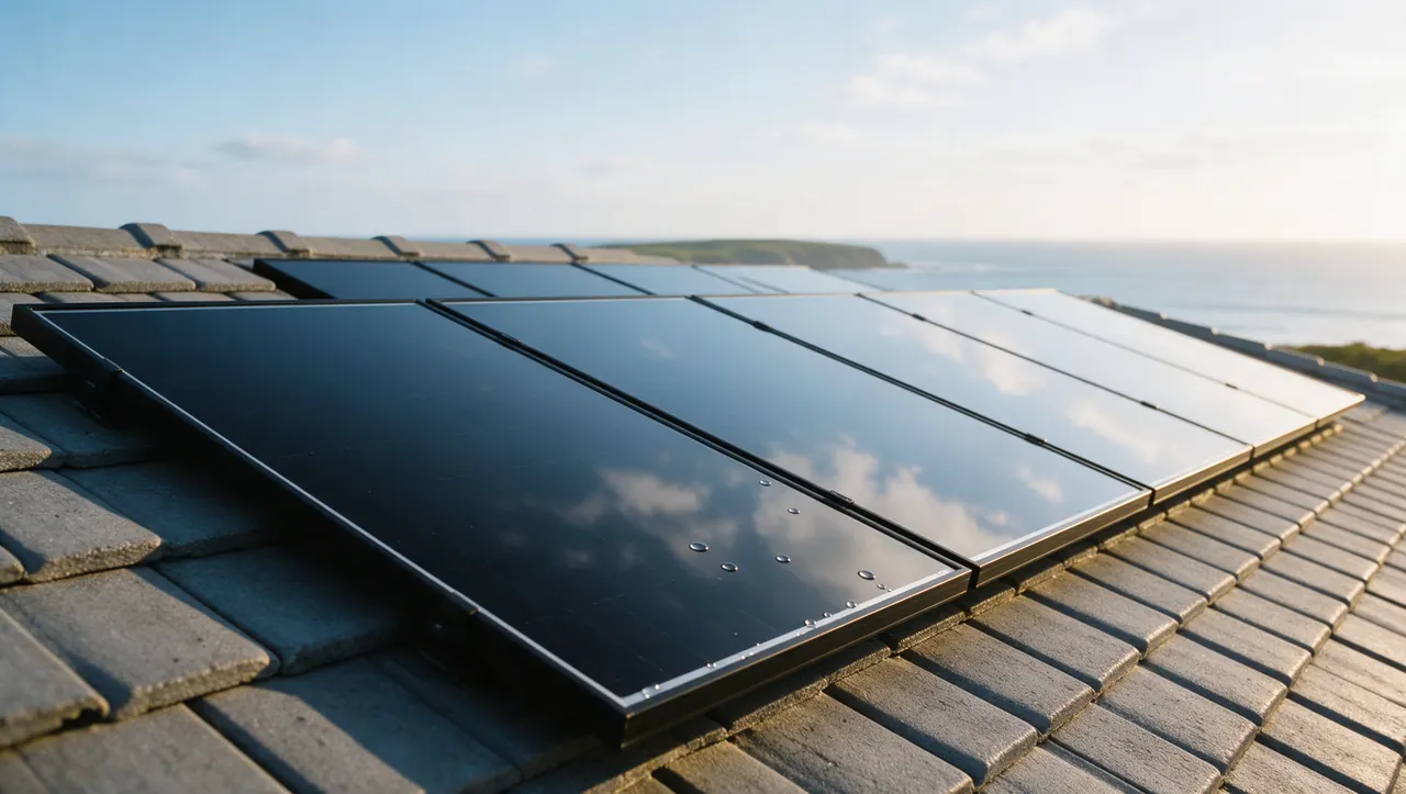 Illustration of solar panels above the ocean